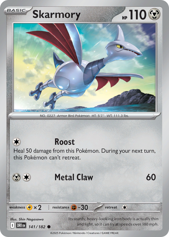 Pokémonkaart Skarmory nummer 141/182 uit de set Destined Rivals (Scarlet & Violet)