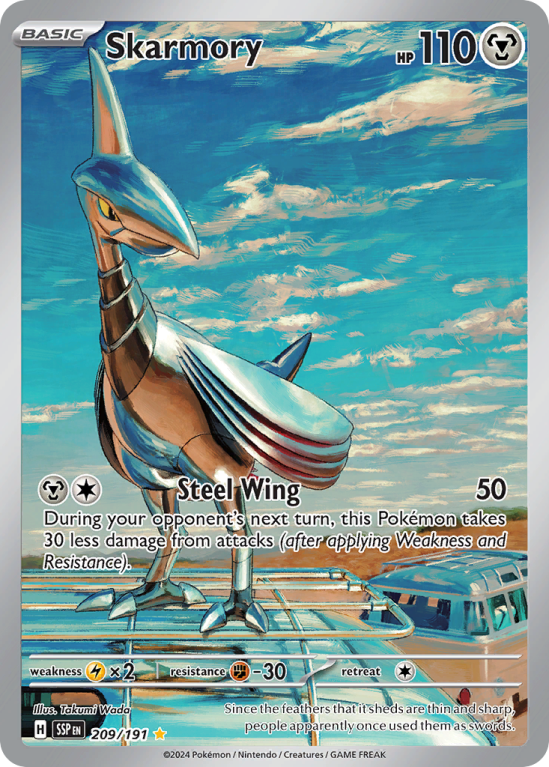 Pokémonkaart Skarmory nummer 209/191 uit de set Surging Sparks (Scarlet & Violet)
