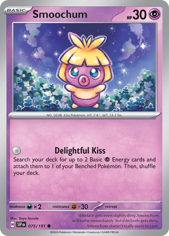 Pokémonkaart Smoochum nummer 75/191 uit de set Surging Sparks (Scarlet & Violet)