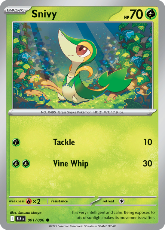 Pokémonkaart Snivy nummer 1/86 uit de set Black Bolt (Scarlet & Violet)