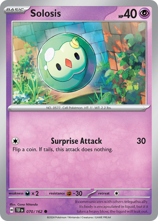 Pokémonkaart Solosis nummer 70/162 uit de set Temporal Forces (Scarlet & Violet)