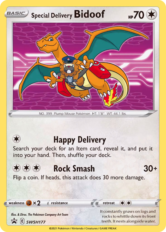 Pokémonkaart Special Delivery Bidoof nummer SWSH177/103 uit de set SWSH Black Star Promos (Sword & Shield)