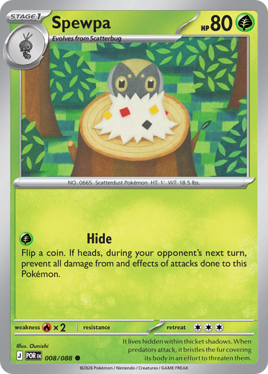 Pokémonkaart Spewpa nummer 8/88 uit de set Perfect Order (Mega Evolution)