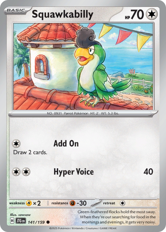 Pokémonkaart Squawkabilly nummer 141/159 uit de set Journey Together (Scarlet & Violet)