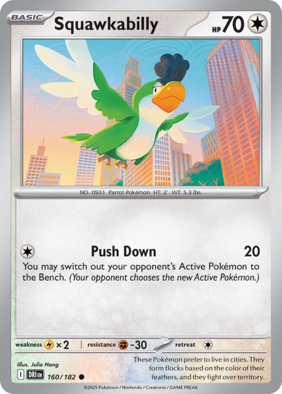 Pokémonkaart Squawkabilly nummer 160/182 uit de set Destined Rivals (Scarlet & Violet)