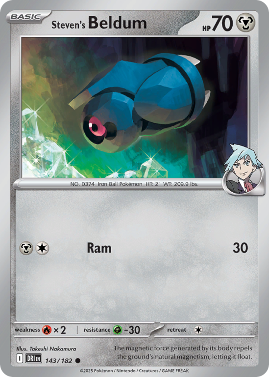 Pokémonkaart Steven's Beldum nummer 143/182 uit de set Destined Rivals (Scarlet & Violet)