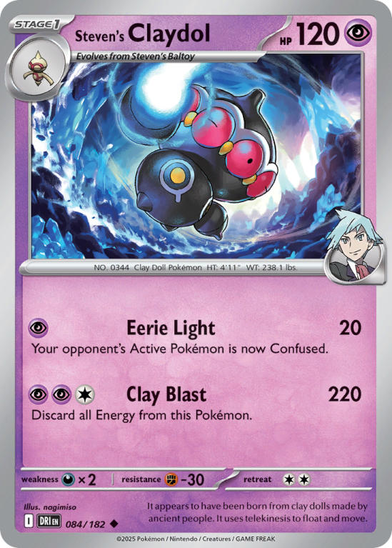 Pokémonkaart Steven's Claydol nummer 84/182 uit de set Destined Rivals (Scarlet & Violet)