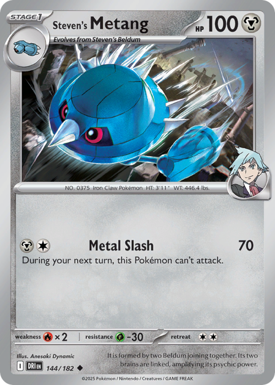 Pokémonkaart Steven's Metang nummer 144/182 uit de set Destined Rivals (Scarlet & Violet)