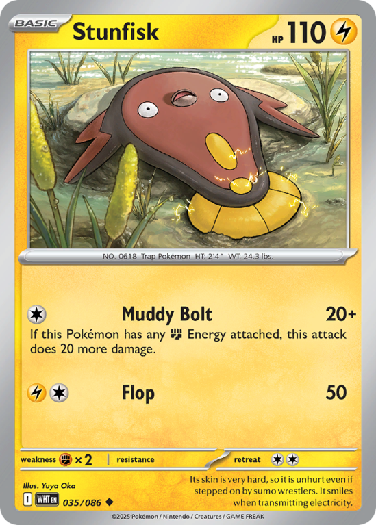 Pokémonkaart Stunfisk nummer 35/86 uit de set White Flare (Scarlet & Violet)