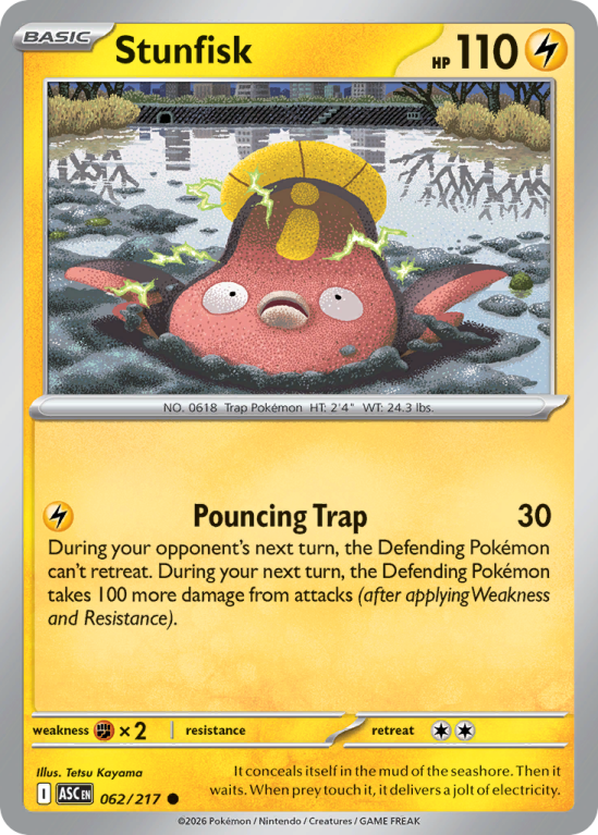 Pokémonkaart Stunfisk nummer 62/217 uit de set Ascended Heroes (Mega Evolution)