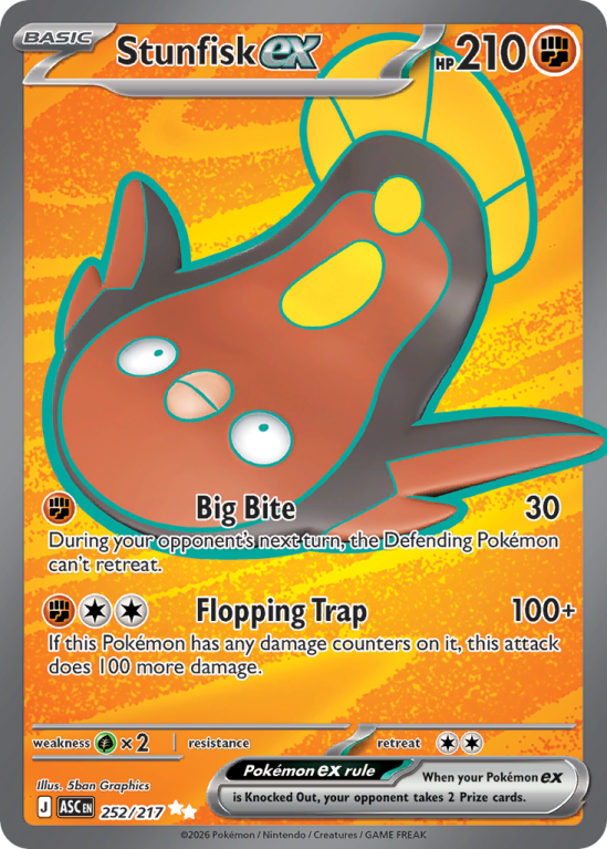 Pokémonkaart Stunfisk ex nummer 252/217 uit de set Ascended Heroes (Mega Evolution)