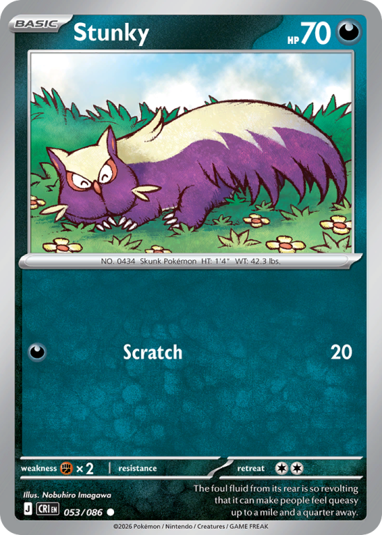 Pokémonkaart Stunky nummer 53/86 uit de set Chaos Rising (Mega Evolution)