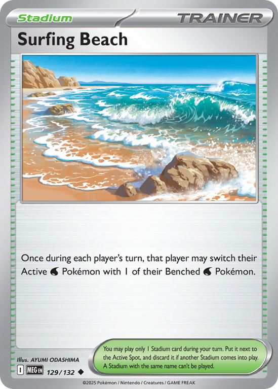 Pokémonkaart Surfing Beach nummer 129/132 uit de set Mega Evolution