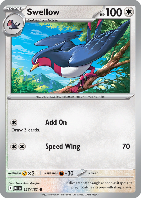 Pokémonkaart Swellow nummer 157/182 uit de set Destined Rivals (Scarlet & Violet)