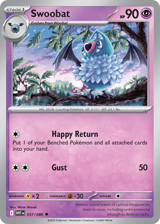 Pokémonkaart Swoobat nummer 37/86 uit de set White Flare (Scarlet & Violet)