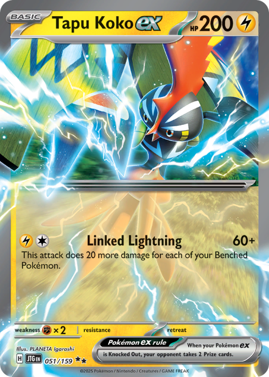 Pokémonkaart Tapu Koko ex nummer 51/159 uit de set Journey Together (Scarlet & Violet)