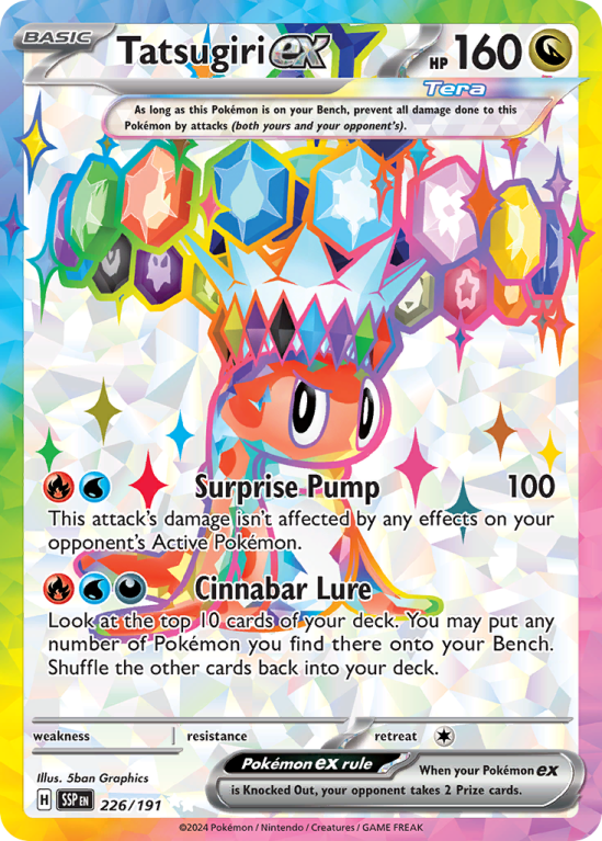 Pokémonkaart Tatsugiri ex nummer 226/191 uit de set Surging Sparks (Scarlet & Violet)