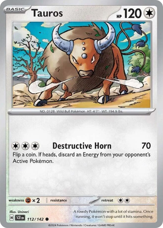 Pokémonkaart Tauros nummer 112/142 uit de set Stellar Crown (Scarlet & Violet)