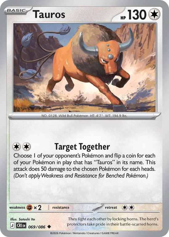 Pokémonkaart Tauros nummer 69/86 uit de set Chaos Rising (Mega Evolution)