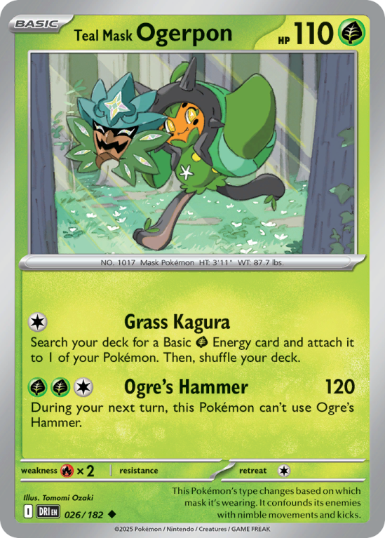 Pokémonkaart Teal Mask Ogerpon nummer 26/182 uit de set Destined Rivals (Scarlet & Violet)