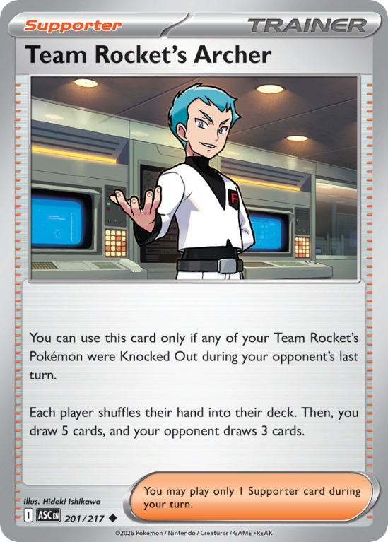 Pokémonkaart Team Rocket's Archer nummer 201/217 uit de set Ascended Heroes (Mega Evolution)