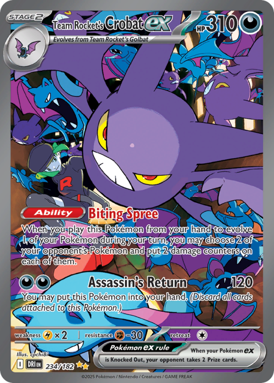 Pokémonkaart Team Rocket's Crobat ex nummer 234/182 uit de set Destined Rivals (Scarlet & Violet)