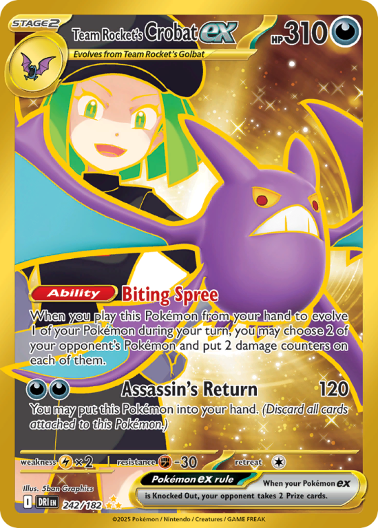 Pokémonkaart Team Rocket's Crobat ex nummer 242/182 uit de set Destined Rivals (Scarlet & Violet)