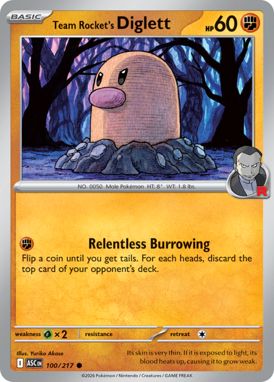Pokémonkaart Team Rocket's Diglett nummer 100/217 uit de set Ascended Heroes (Mega Evolution)