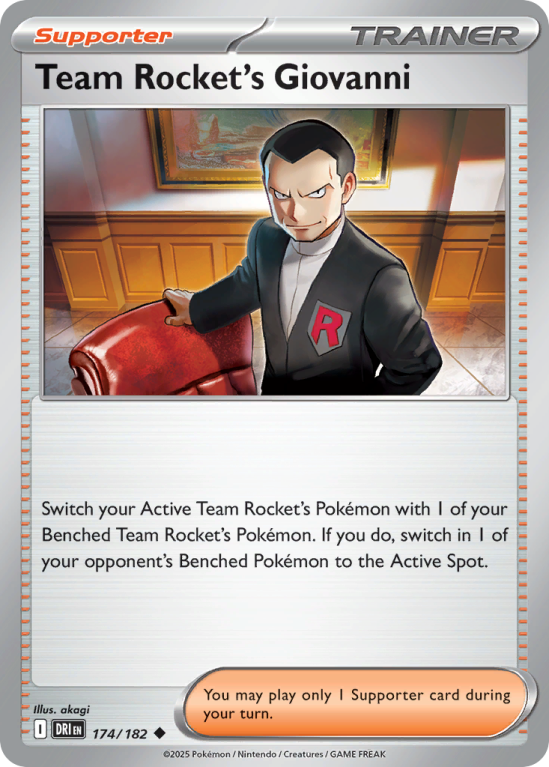 Pokémonkaart Team Rocket's Giovanni nummer 174/182 uit de set Destined Rivals (Scarlet & Violet)