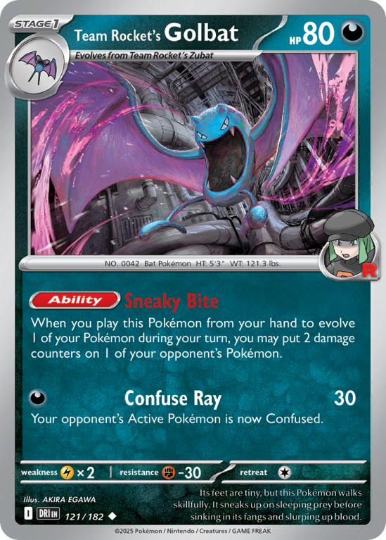 Pokémonkaart Team Rocket's Golbat nummer 121/182 uit de set Destined Rivals (Scarlet & Violet)