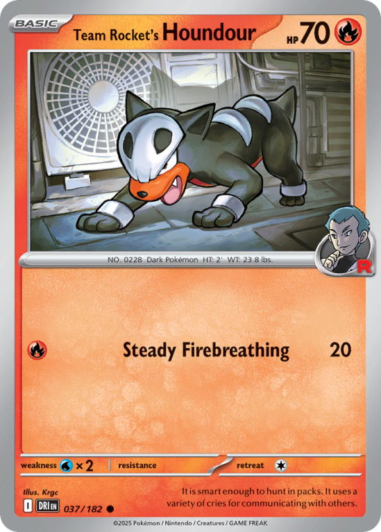 Pokémonkaart Team Rocket's Houndour nummer 37/182 uit de set Destined Rivals (Scarlet & Violet)