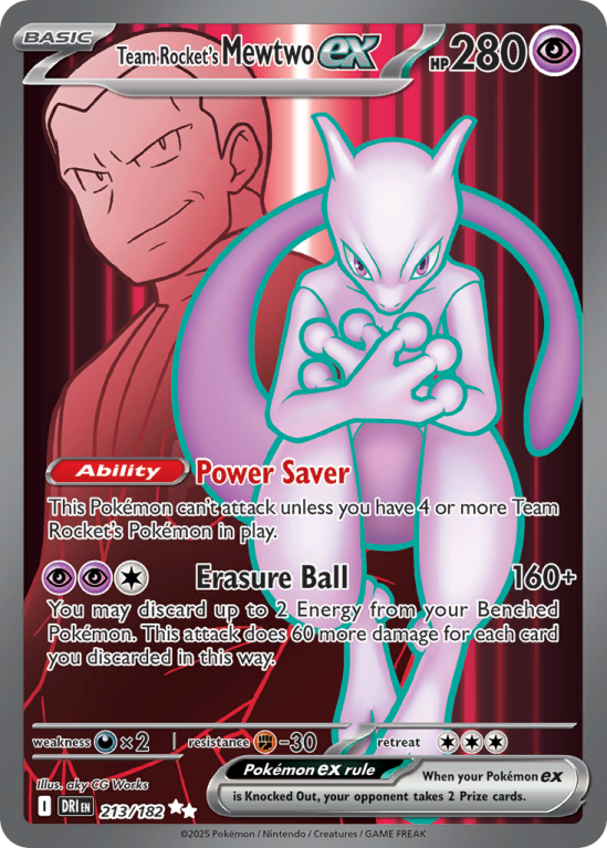 Pokémonkaart Team Rocket's Mewtwo ex nummer 213/182 uit de set Destined Rivals (Scarlet & Violet)