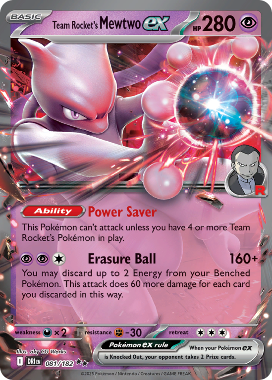 Pokémonkaart Team Rocket's Mewtwo ex nummer 81/182 uit de set Destined Rivals (Scarlet & Violet)