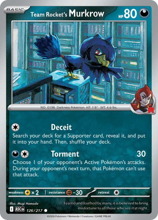 Pokémonkaart Team Rocket's Murkrow nummer 126/217 uit de set Ascended Heroes (Mega Evolution)