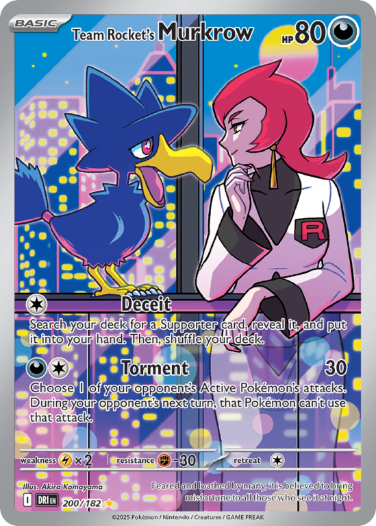 Pokémonkaart Team Rocket's Murkrow nummer 200/182 uit de set Destined Rivals (Scarlet & Violet)