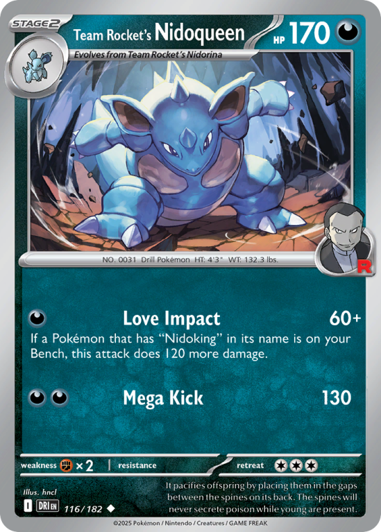 Pokémonkaart Team Rocket's Nidoqueen nummer 116/182 uit de set Destined Rivals (Scarlet & Violet)