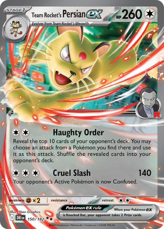 Pokémonkaart Team Rocket's Persian ex nummer 150/182 uit de set Destined Rivals (Scarlet & Violet)
