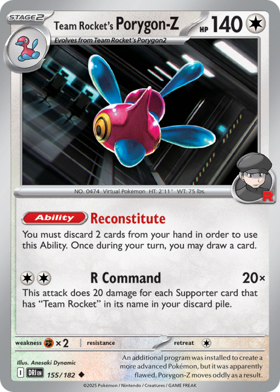 Pokémonkaart Team Rocket's Porygon-Z nummer 155/182 uit de set Destined Rivals (Scarlet & Violet)
