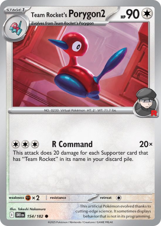 Pokémonkaart Team Rocket's Porygon2 nummer 154/182 uit de set Destined Rivals (Scarlet & Violet)