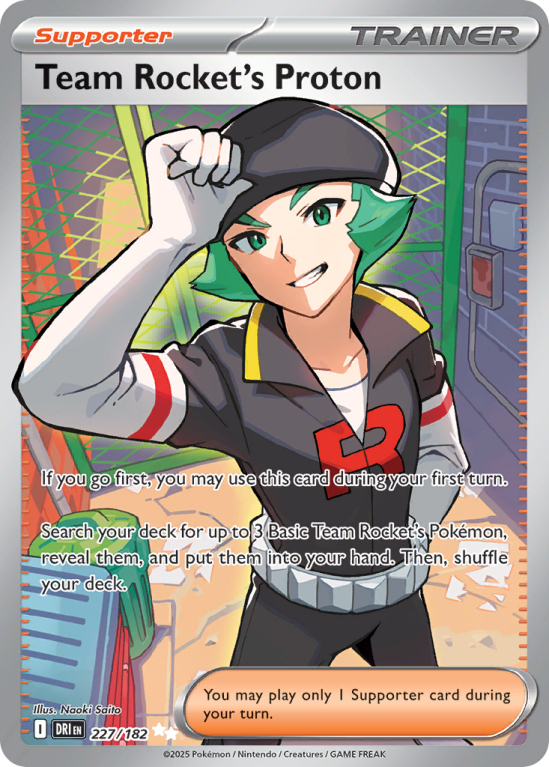 Pokémonkaart Team Rocket's Proton nummer 227/182 uit de set Destined Rivals (Scarlet & Violet)