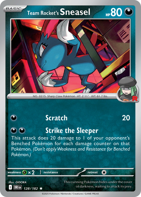 Pokémonkaart Team Rocket's Sneasel nummer 128/182 uit de set Destined Rivals (Scarlet & Violet)