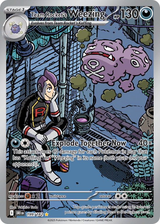 Pokémonkaart Team Rocket's Weezing nummer 199/182 uit de set Destined Rivals (Scarlet & Violet)