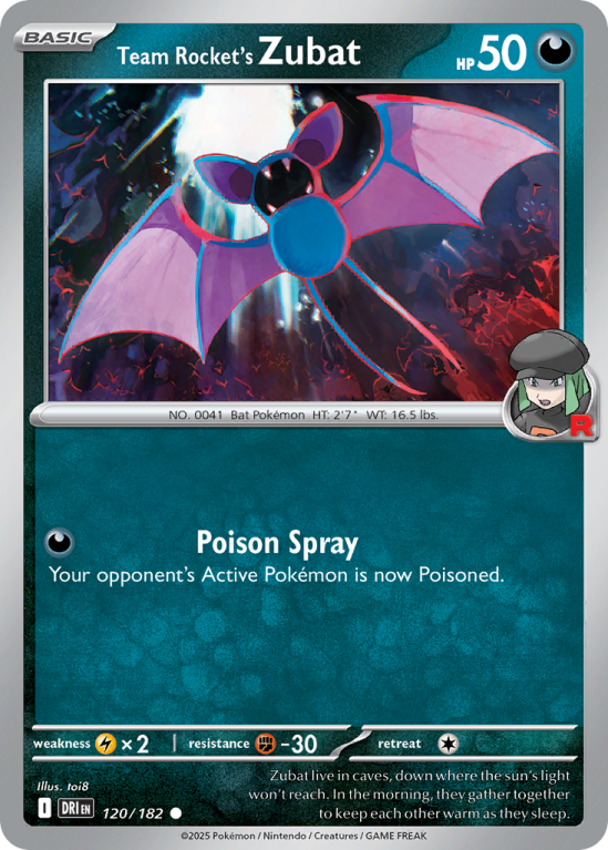 Pokémonkaart Team Rocket's Zubat nummer 120/182 uit de set Destined Rivals (Scarlet & Violet)