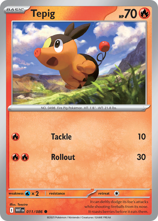 Pokémonkaart Tepig nummer 11/86 uit de set White Flare (Scarlet & Violet)