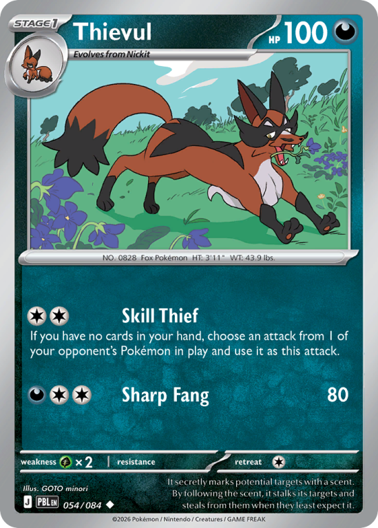 Pokémonkaart Thievul nummer 54/84 uit de set Pitch Black (Mega Evolution)