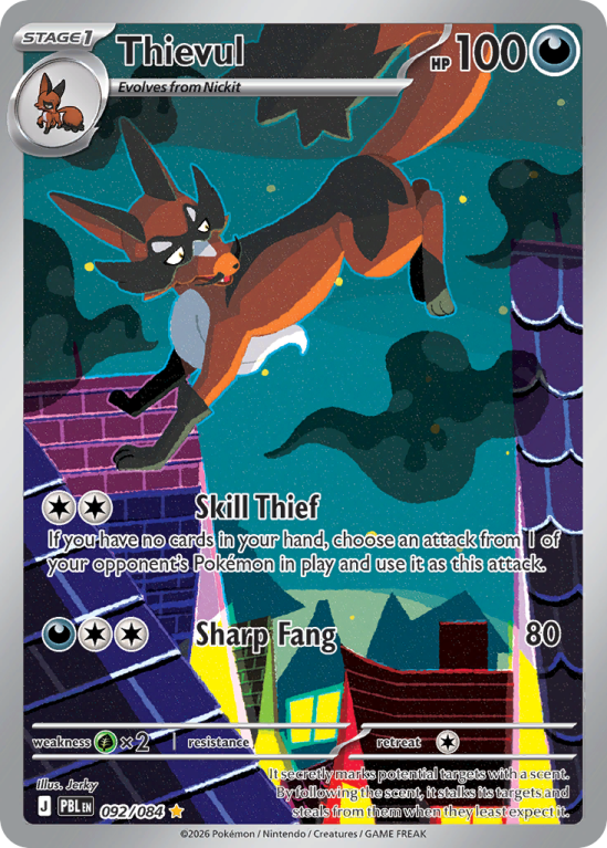 Pokémonkaart Thievul nummer 92/84 uit de set Pitch Black (Mega Evolution)