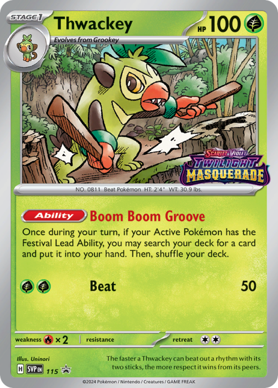 Pokémonkaart Thwackey nummer 115/14 uit de set Scarlet & Violet Black Star Promos (Scarlet & Violet)