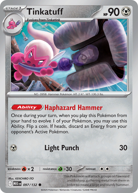 Pokémonkaart Tinkatuff nummer 97/132 uit de set Mega Evolution