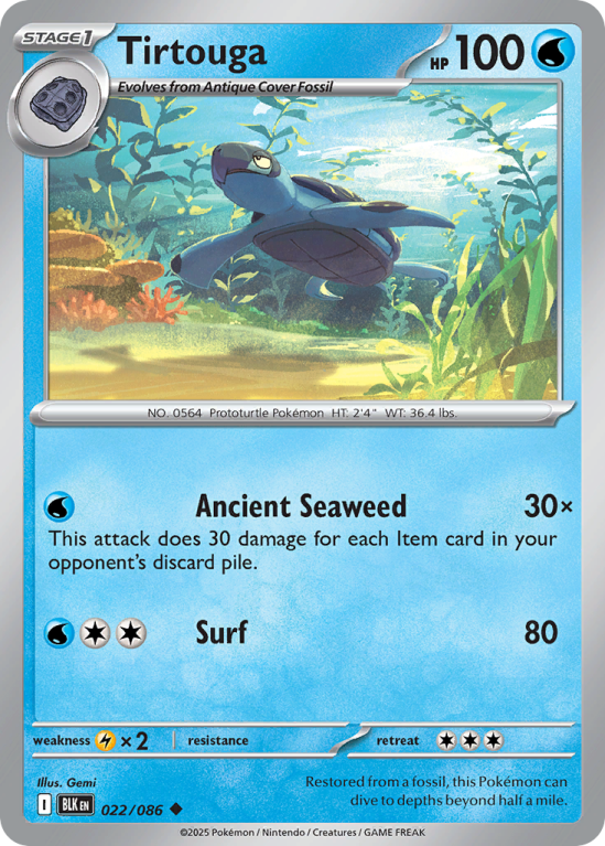 Pokémonkaart Tirtouga nummer 22/86 uit de set Black Bolt (Scarlet & Violet)