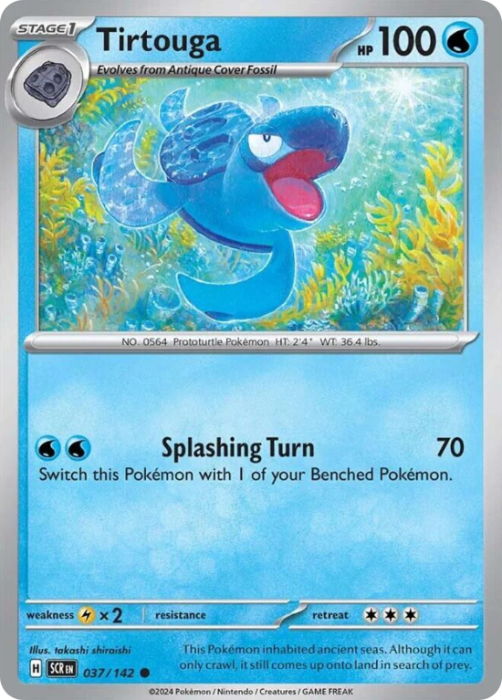 Pokémonkaart Tirtouga nummer 37/142 uit de set Stellar Crown (Scarlet & Violet)